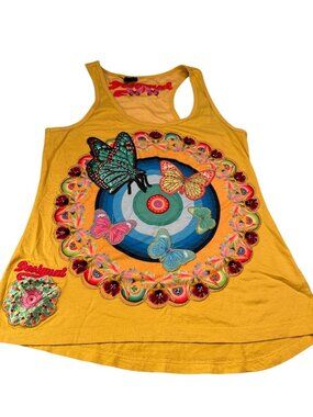 Desigual Butterfly Embroidery Racerback Tank Top Womens Sequins Vibrant Boho